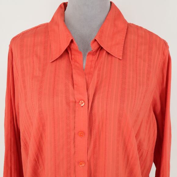 Coldwater Creek Top Plus 2X Orange Textured Cotton Blouse Roll Tab Sleeve Career - Picture 6 of 13